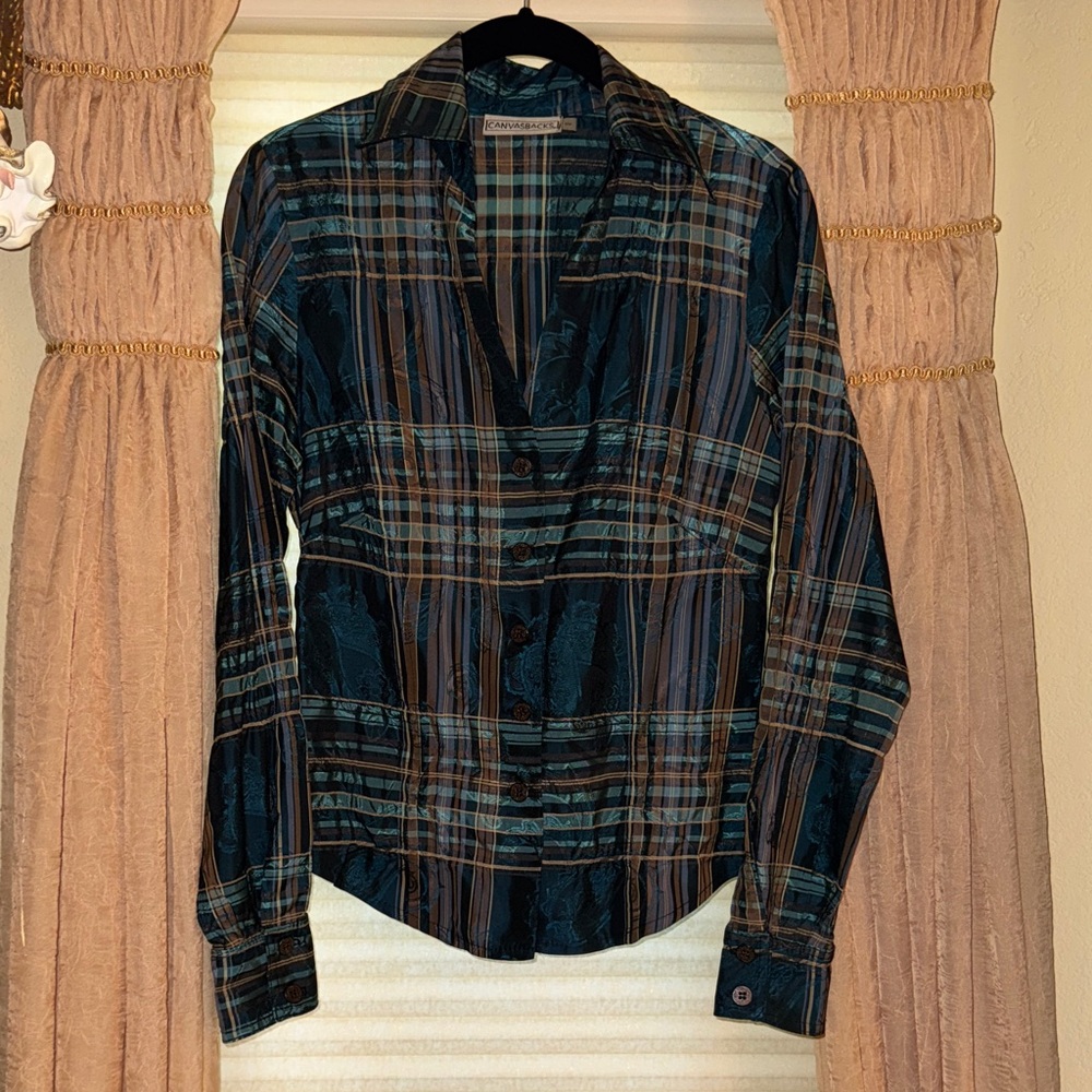 Elegant Teal Plaid Blouse